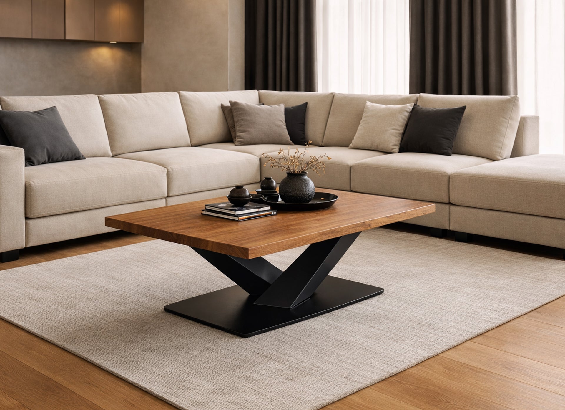 Couchtisch BRASIL aus Massivholz und Stahl